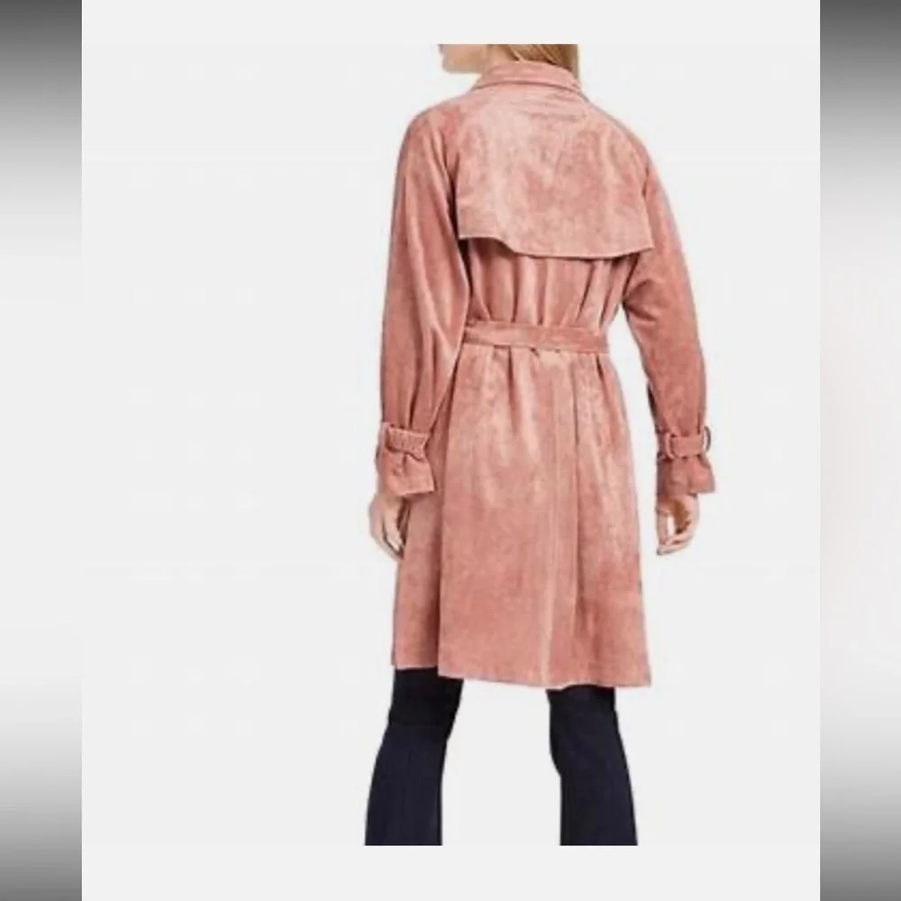 Oat New York Suede Blush long tie belt Trench Coat Medium with pockets - Picture 4 of 12